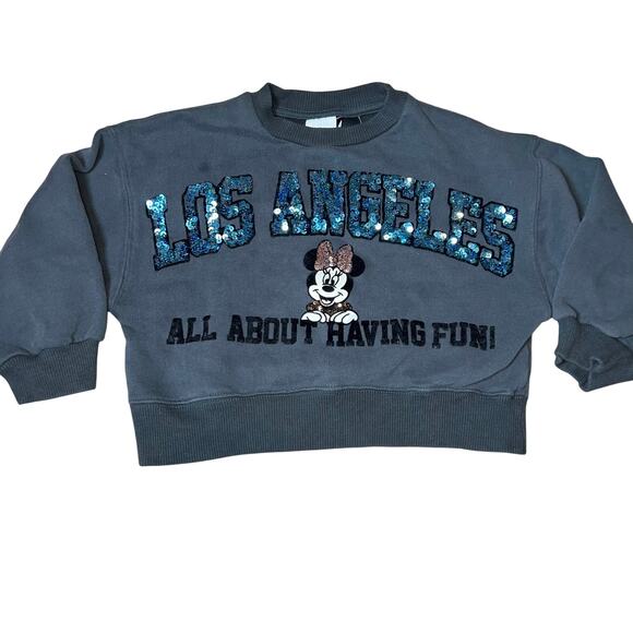 Zara Disney's Minnie Mouse sequined bling Los Angeles crop sweatshirt size 6 - Picture 1 of 7